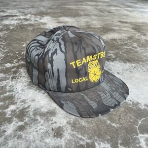 Vintage Teamsters Hat Cap Snap Back Camouflage Trebark Made USA Union Mens 90s